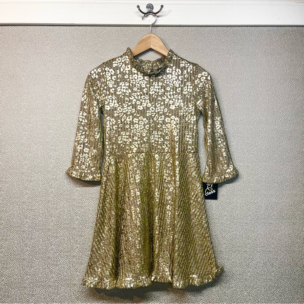 🆕 L 10/12) Art Class Gold Metallic Leopard Print Dress NWT